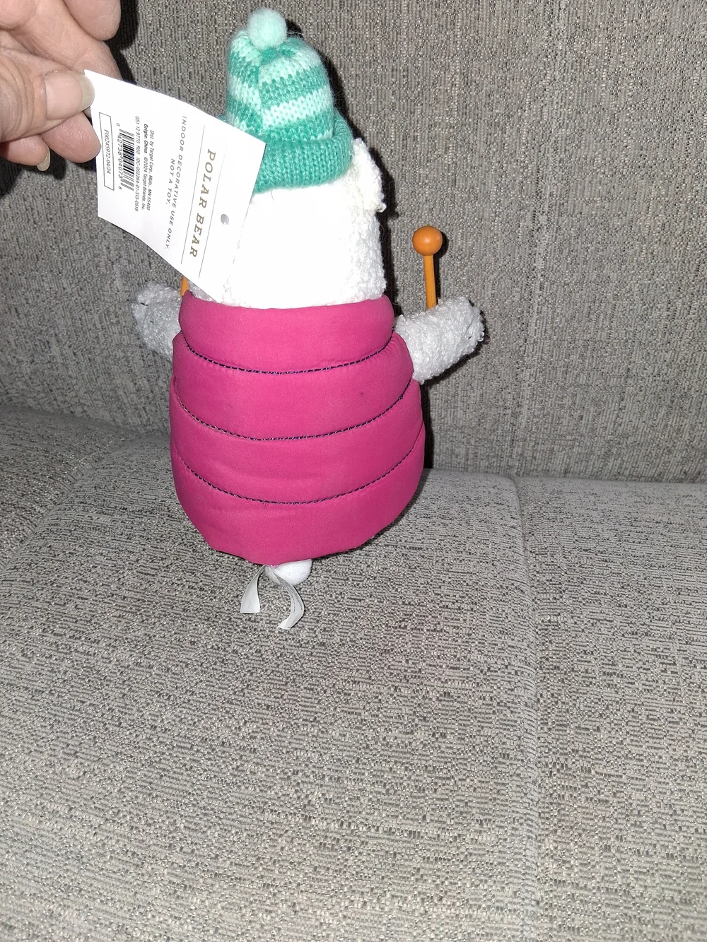 Plush White Polar Bear Drummer Plush Toy with Pink Vest and Green Hat Nwt 8